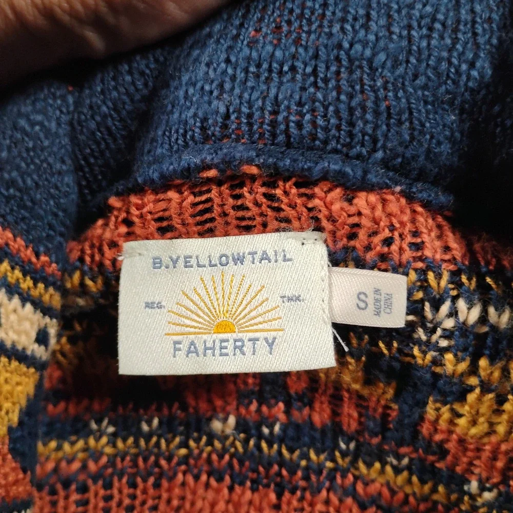 Faherty B.Yellowtail Lodge Cardigan Sweater Women's Small Blue Aztec Tribal Boho